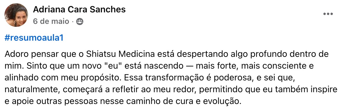 Depoimento de Adriana Cara Sanches sobre o Shiatsu Medicina